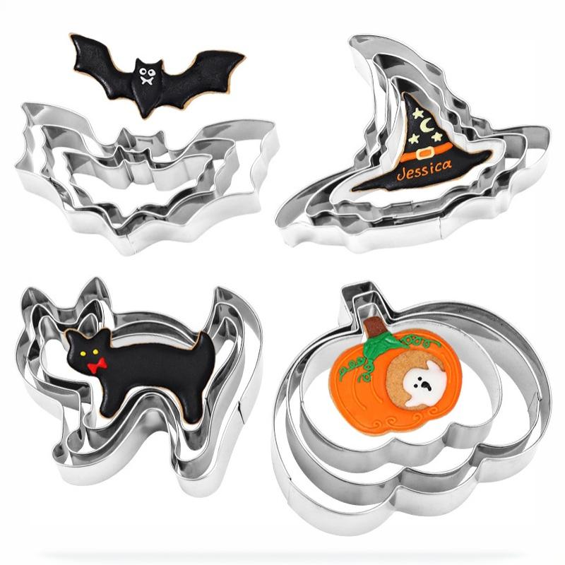 3 Pcs Halloween Cookie Cutter Set Stainless Steel Pumpkin Ghost Bat Molds Smooth Edges For Home Diy Baking