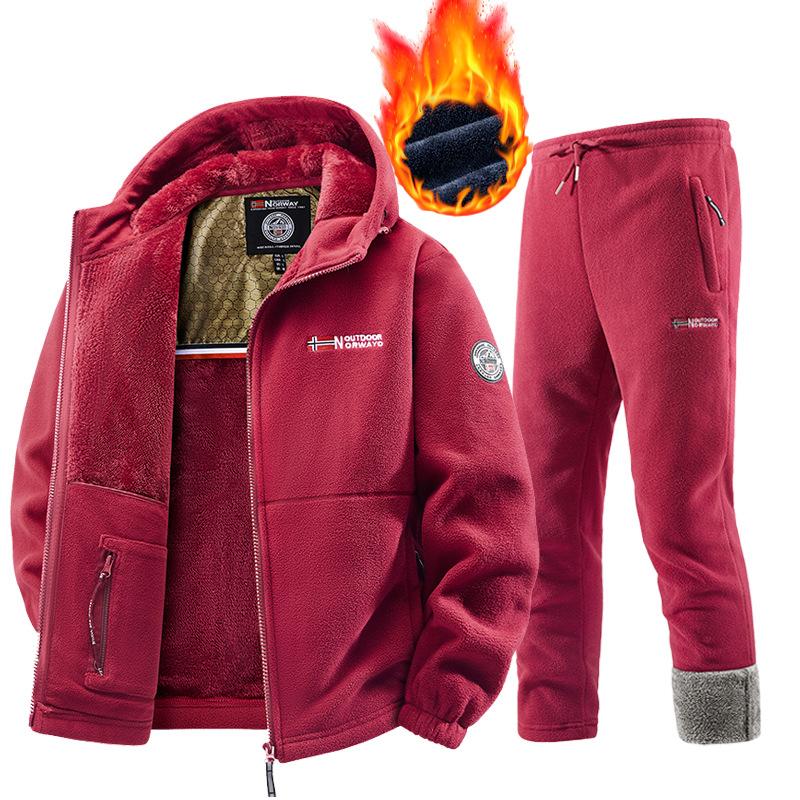 Completo Sportivo Caldo e Ispessito da Uomo per l'Autunno: Completo due pezzi giacca in pile + pantaloni