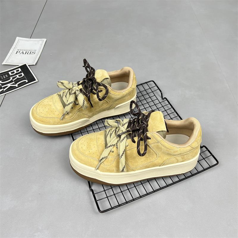 Leather wheat cake house thick baseplate shoes women's 2025 spring new double color ribbon niche moral training shoes versatile casual shoes tide