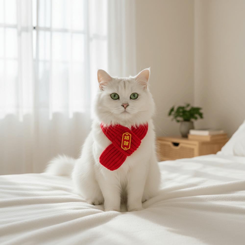 Festive Warm Cat Knitted Scarf Red Color Blessing Pet Neck Scarf Cute New Year Dog Scarf Pet Show