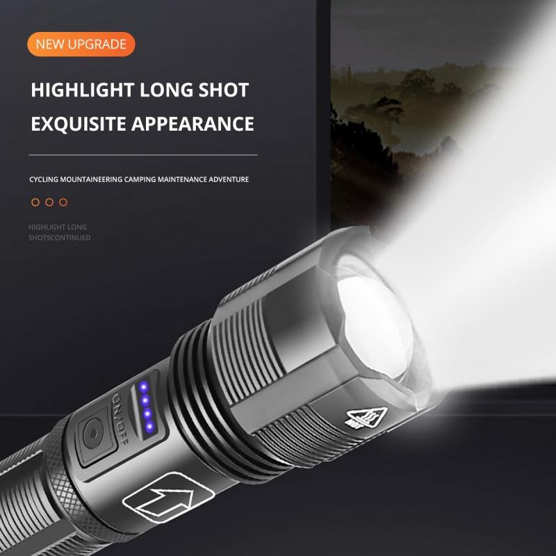 FONKEN Rechargeable LED Flashlight USB Torch Light XHP50 Most Powerful Flashlight 18650 Battery Bright Waterproof Zoom Hand Lamp