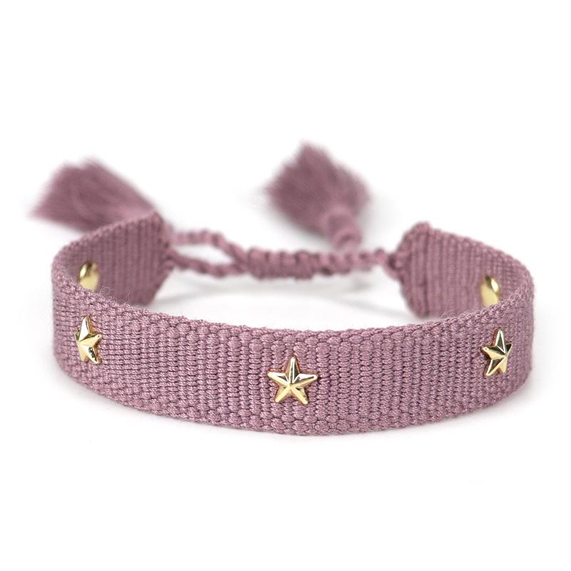 European-American Nail Style Double-Sided Woven Bracelet with Tassel, 1.3cm Handmade Wristband for Couples