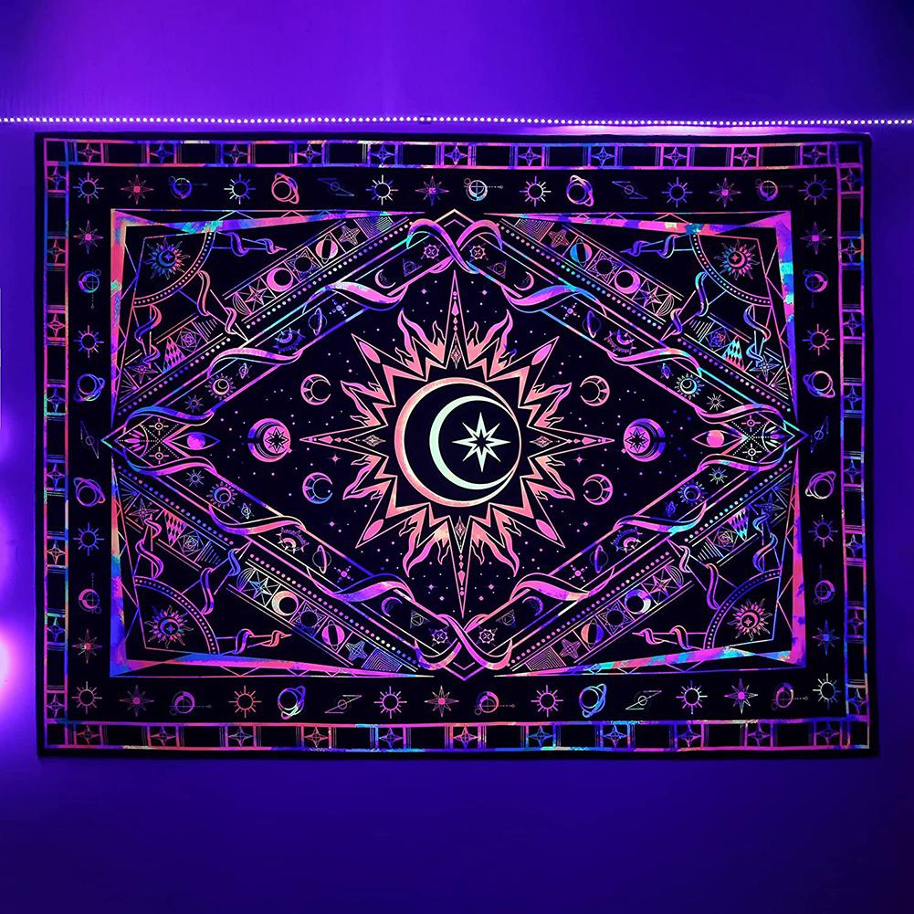 Hanging Wall Tapestry Uv Reactive Black Light Posters Background Cloth Wall Art For Bedroom Decor 95x73cm