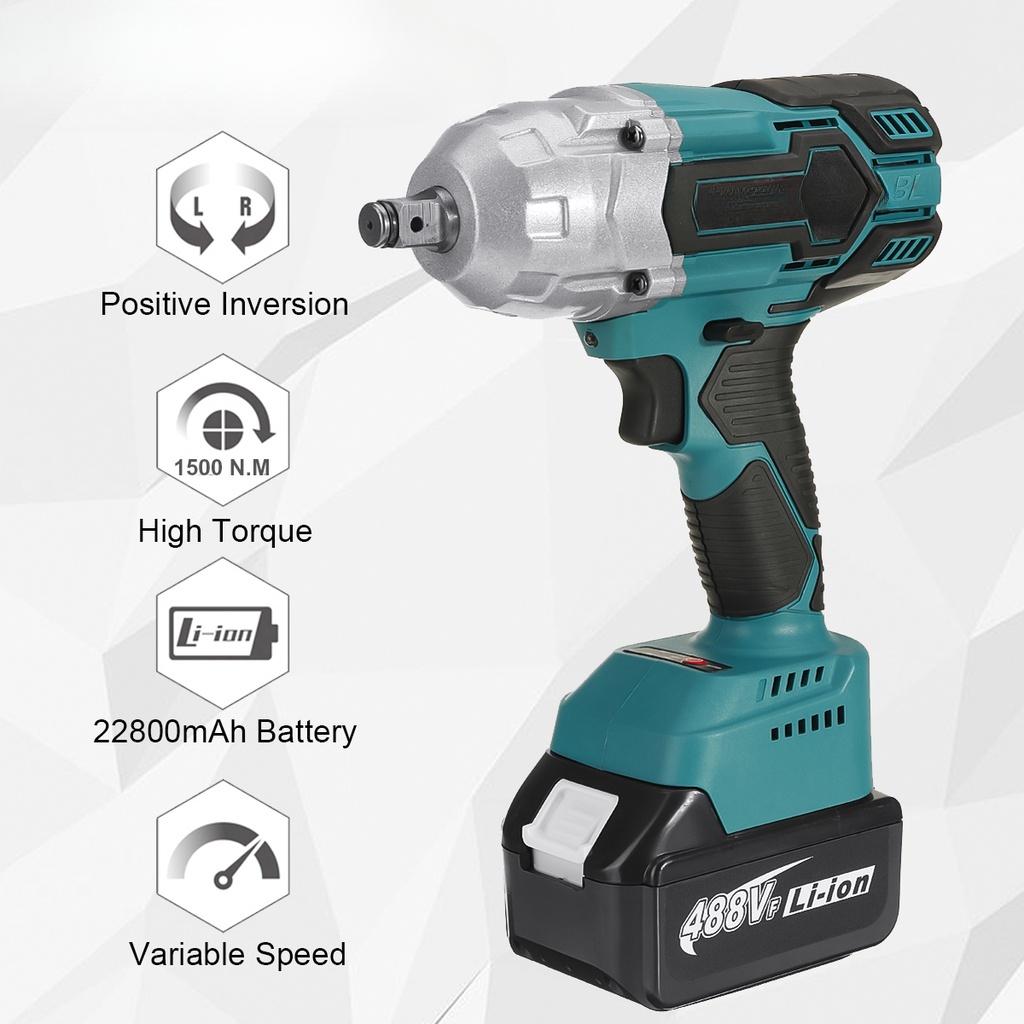 488Vf 1500N.m 1/2 Socket High Torque Brushless Wrench Cordless Electric Impact Wrench Power Tools For 18V Battery