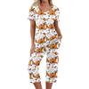 Women's Halloween Two-Piece Outfit Set - Casual Short Sleeve Top and Printed Pants, Comfortable Sportswear for Holiday Parties