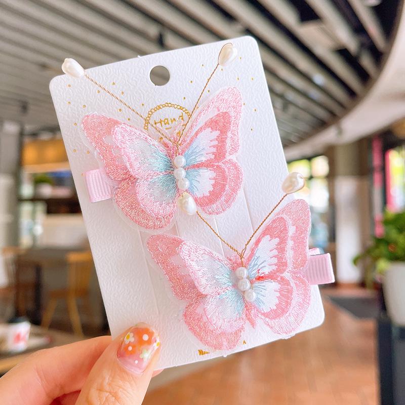Korean-Style Embroidered Bow Hair Clips for Girls
