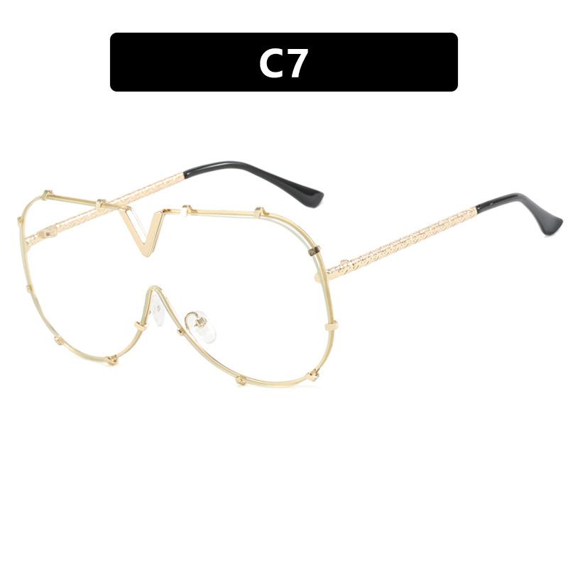 Fashion Metal One-Piece Sunglasses V Large Frame Sunglasses Sunglasses