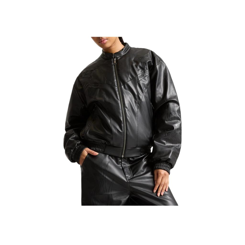 Puma Solid Color Loose Fit Zip Long Sleeve Cotton Jacket Unisex Jacket Black 630773-01