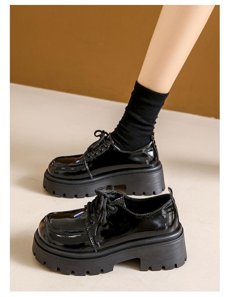 Women's Black Height-Boosting Retro Loafers - Thick Sole, British Style, 2025 Spring Collection