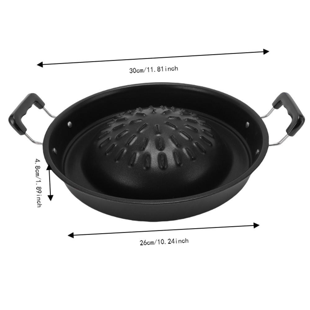 Round Hot Pot Grill Pan Black Grill Pan with Side Durable Round Thai Style BBQ for Open Flame