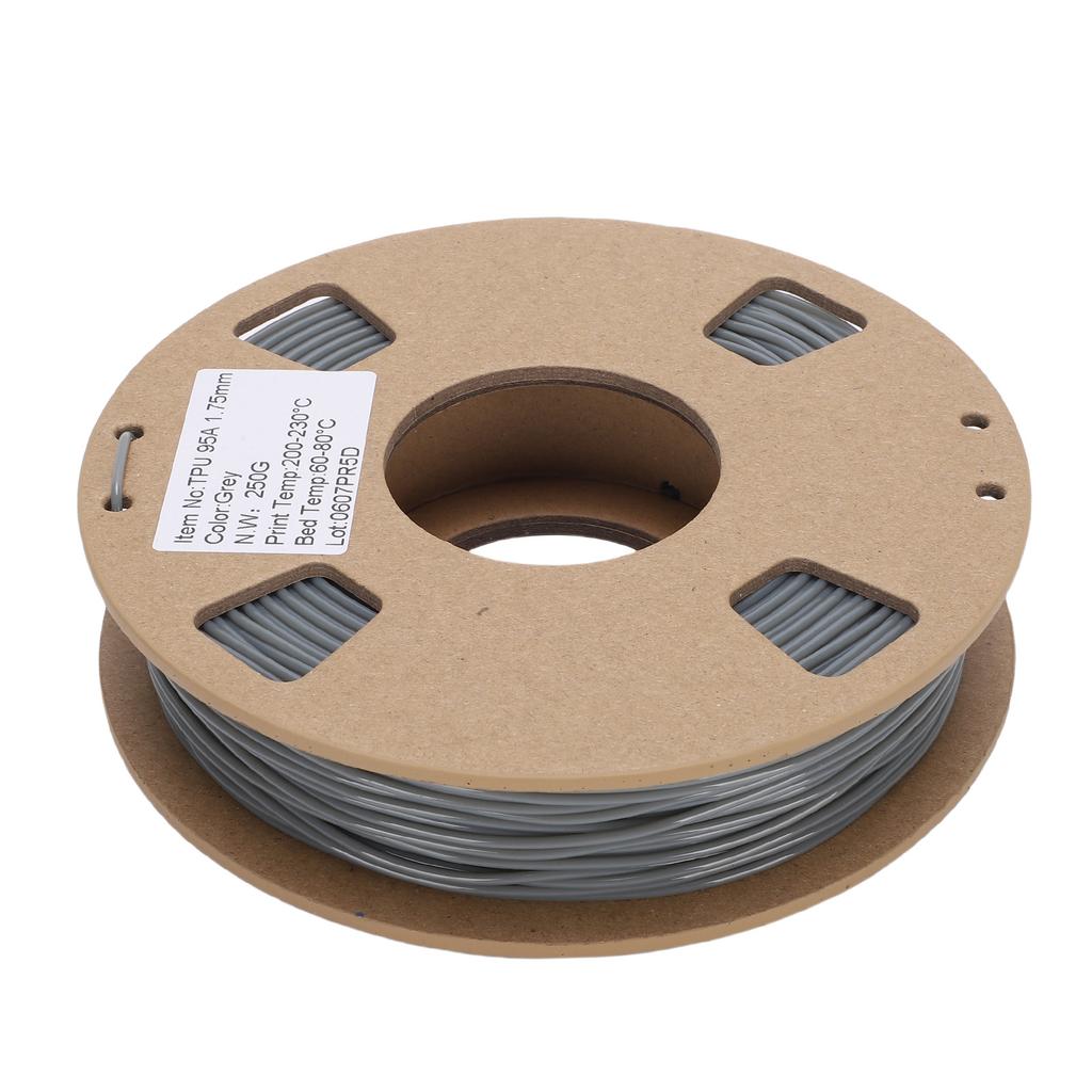TPU Filament Vhodný pro FDM Většinu 3D Tiskáren 1.75mm 250g 95A Flexibilní Měkký Filament pro 3D Tiskárny Přesnost 0.02mm Šedý