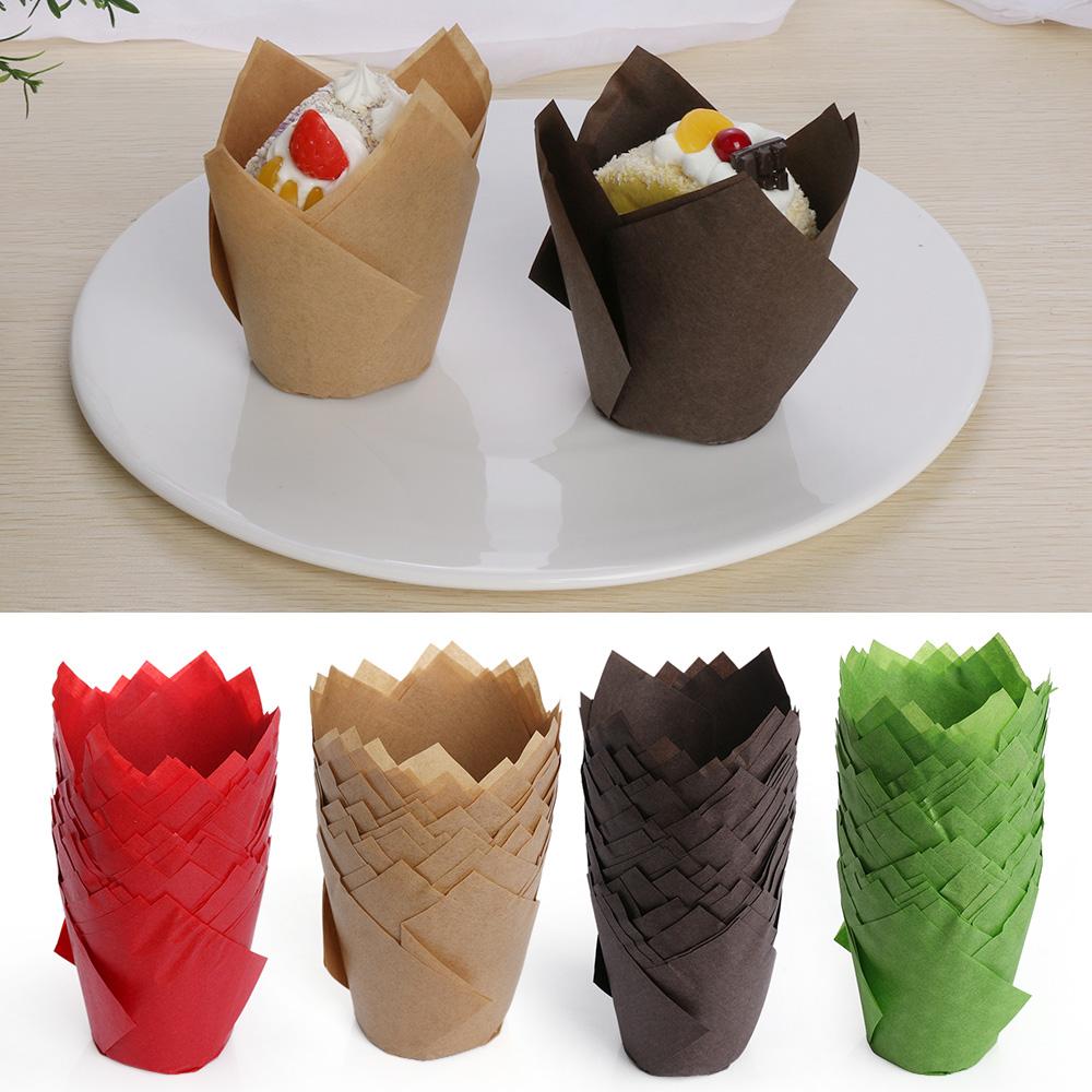 50 Stück/Packung Papier-Cupcake-Förmchen Tulpenblüten-Schokoladen-Cupcake-Hülle Back-Muffin-Halter Hochzeits-Party-Zubehör