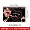 2D Black & Rose Gold Birthday Backdrop, Champagne Balloon Themed Photography Background