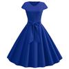 Damen Sommer Vintage Kleid Mit Gürtel Kurze Ärmel V-Ausschnitt Elegant Retro Schwingendes Partykleid