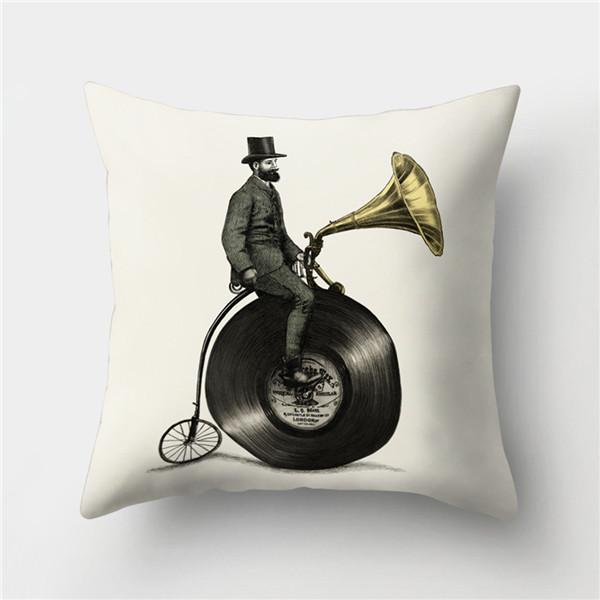 Bicycle Print Polyester Pillow Cover Cartoon Art Abstract Bike Cushion Cover Car Home Sofa Square Decorative Pillowcase 45X45CM