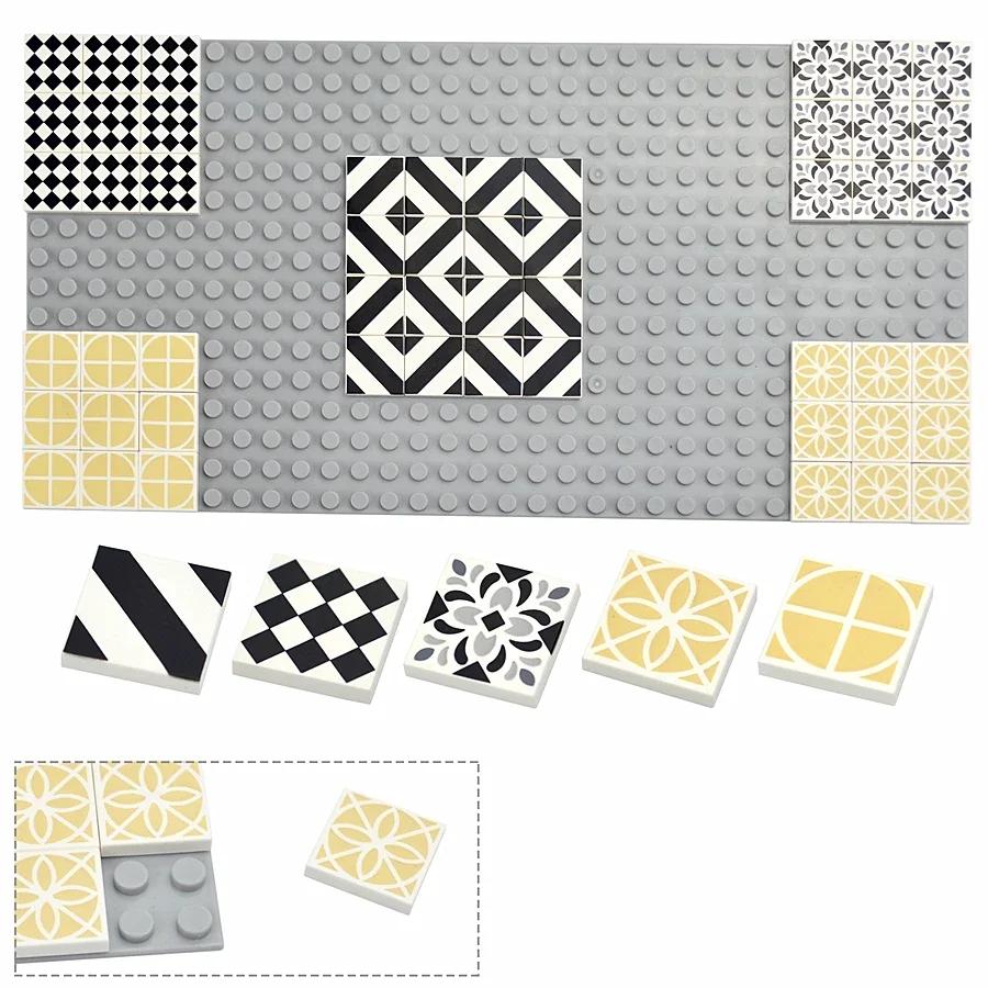 Bricks Smooth 2x2 Floor Printed Tile Assembled Building Blocks Decoration Ceramic Tile MOC City House Construction Toys