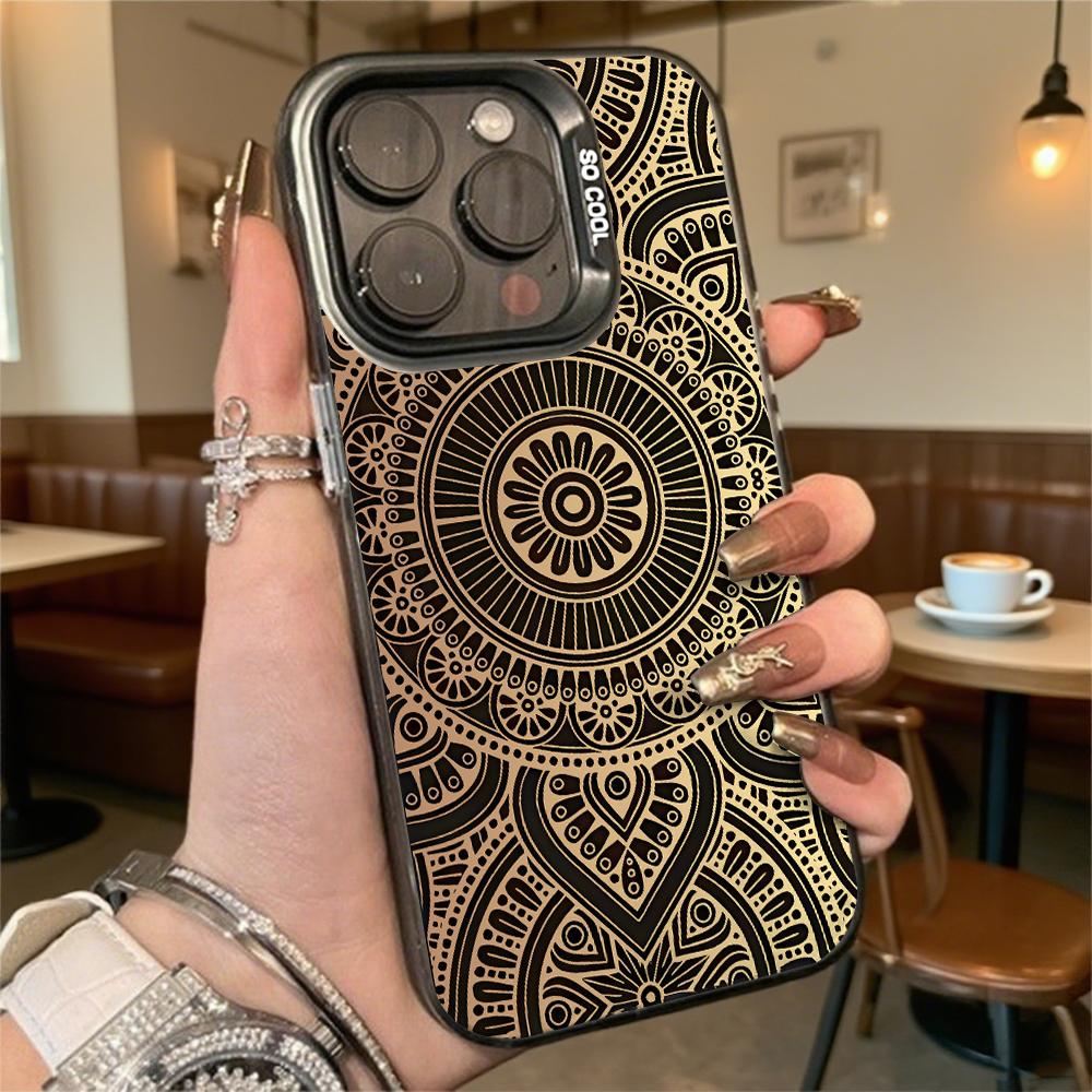 Intricate Gold Mandala Pattern Hard Phone Case for Iphone 16 15 14 13 12 11Pro Max Mini Shockproof Anti-Scratch Protective Cover