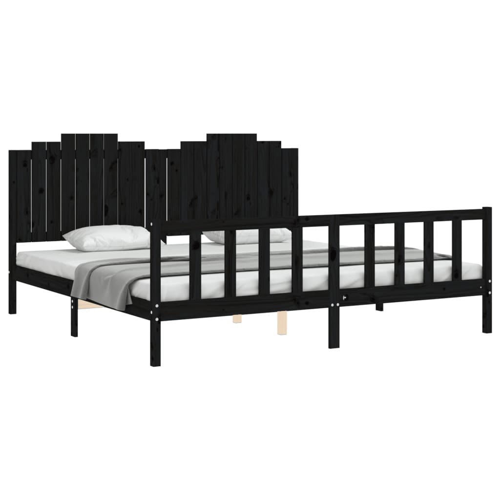 vidaXL Massivholzbett mit Kopfteil Schwarz 200x200 cm