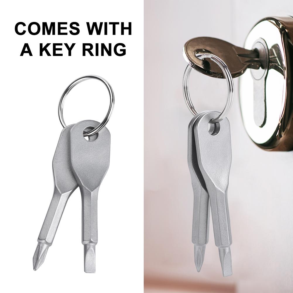 2 STÜCK Outdoor Edelstahl Tragbares Schraubendreher-Set Werkzeug mit Schlüsselring (Silber)