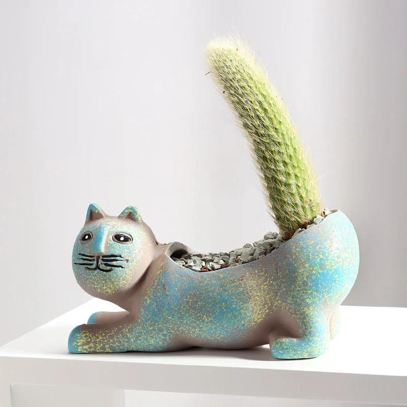 Ceramic Cartoon Cat Flower Pot Creative Succulents Plant Pots Desk Tabletop Ornaments Garden Indoor Plants Vase Home Decoration