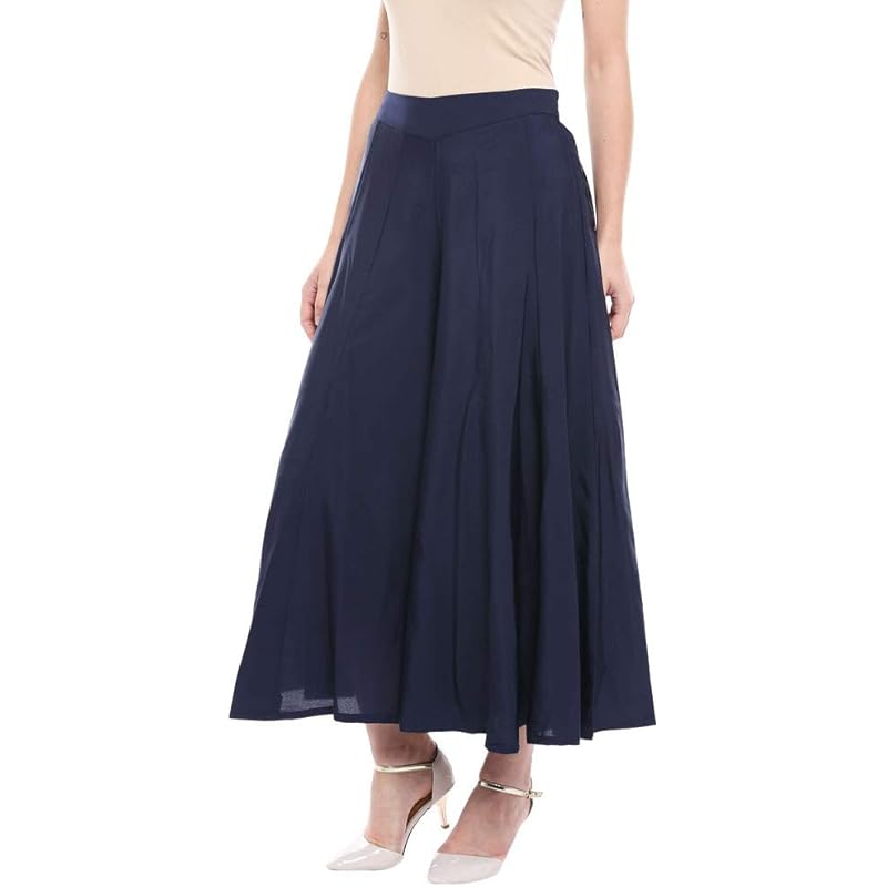 Aurelia Womens Solid Flared Palazzo Pants (Navy_Small) S