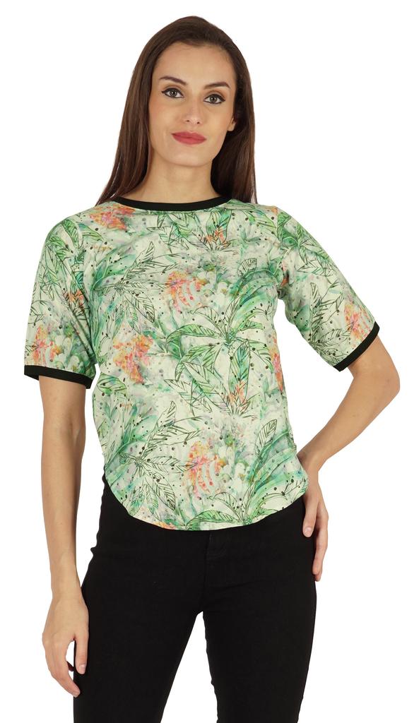 Inkmeso Rundhals Lässige T-Shirts Für Damen Bedruckt Normale Passform High-Low Saum