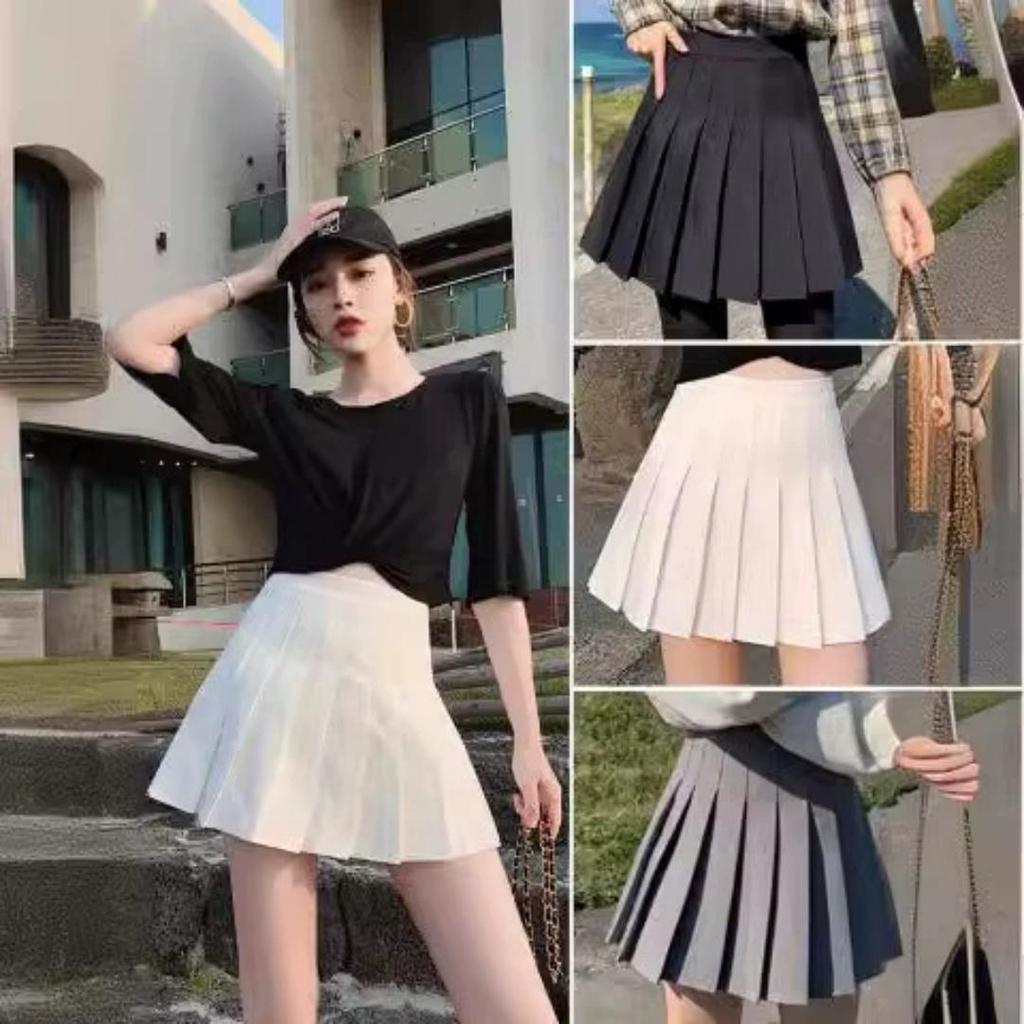Dames Plissérok JK Uniformrok Rok Lente en Zomer Korte Rok (Veiligheidspantalon + Rits + Knopen)