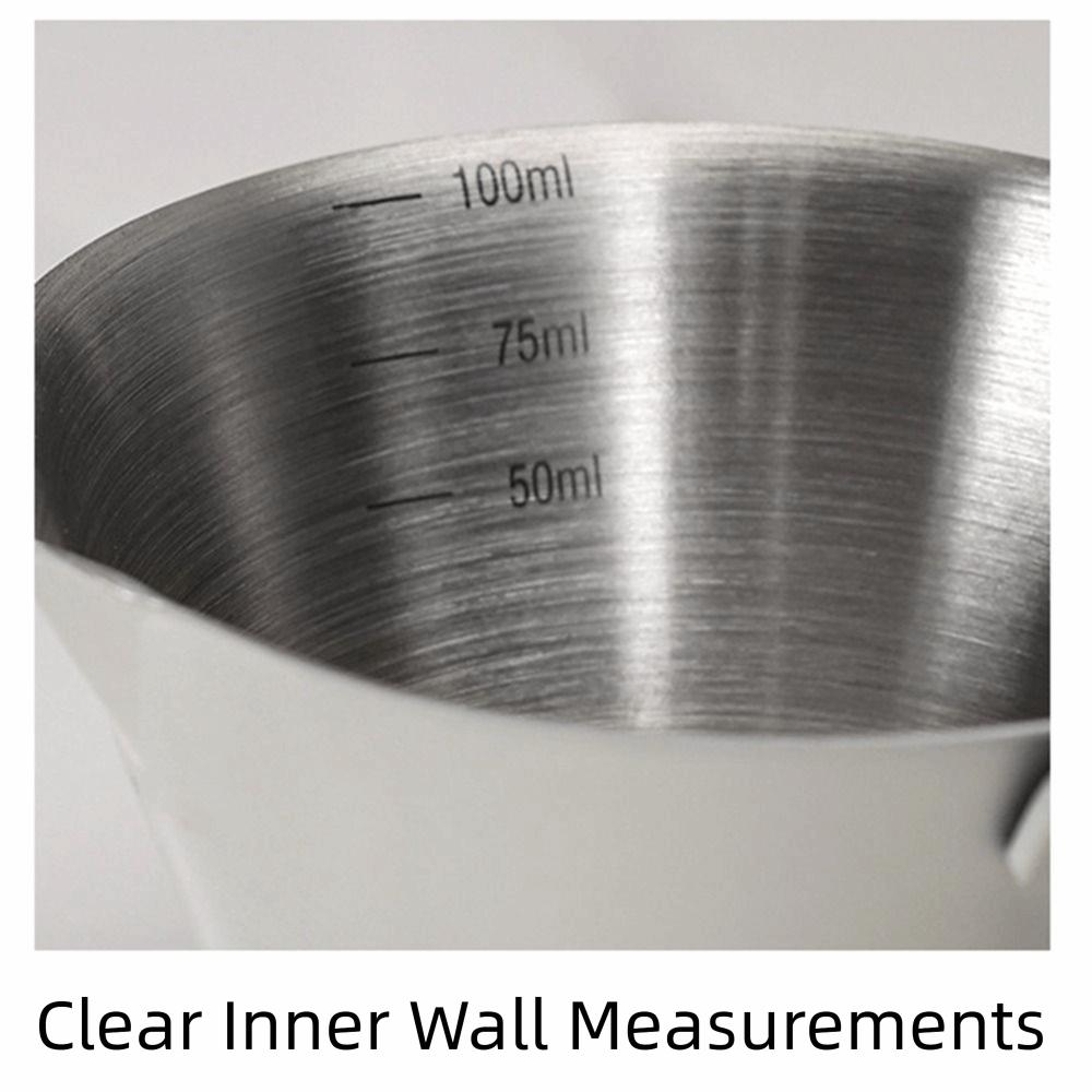 Stainless Steel Espresso Measuring Cup Clear Capacity Marks Spout Mouth Scaled Coffee Pouring Cup Thicken Wood Handle