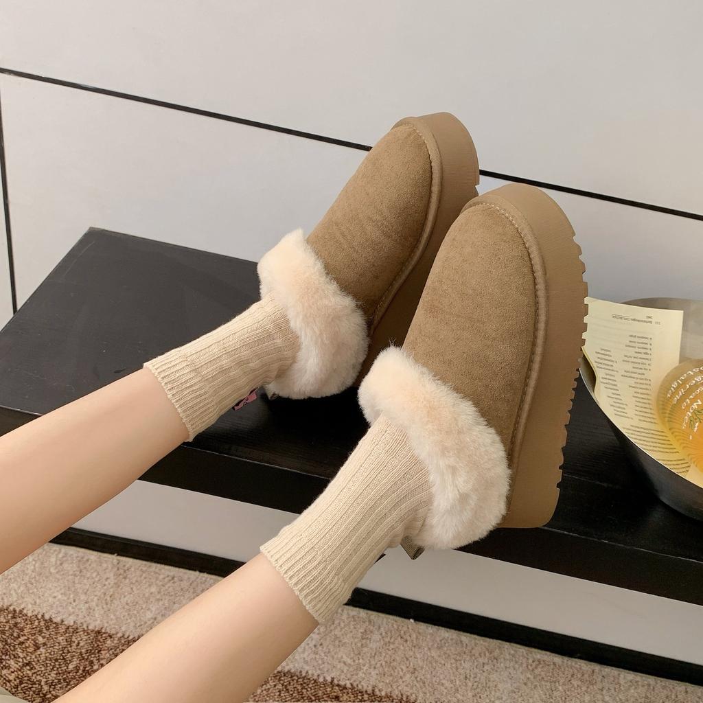 Thick-bottomed Low-top Warm Fluffy Snow Boots for Women's Winter New Plush Fur Integrated Bag Head Slippers Tide