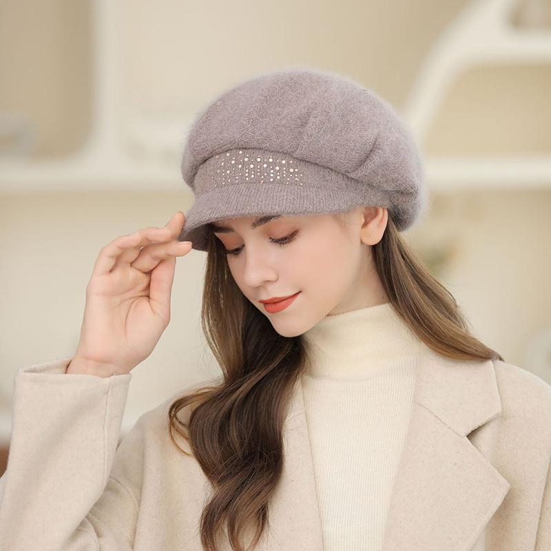 Winter Ladies Rabbit Fur Thickened Warm Knitted Woolen Cap