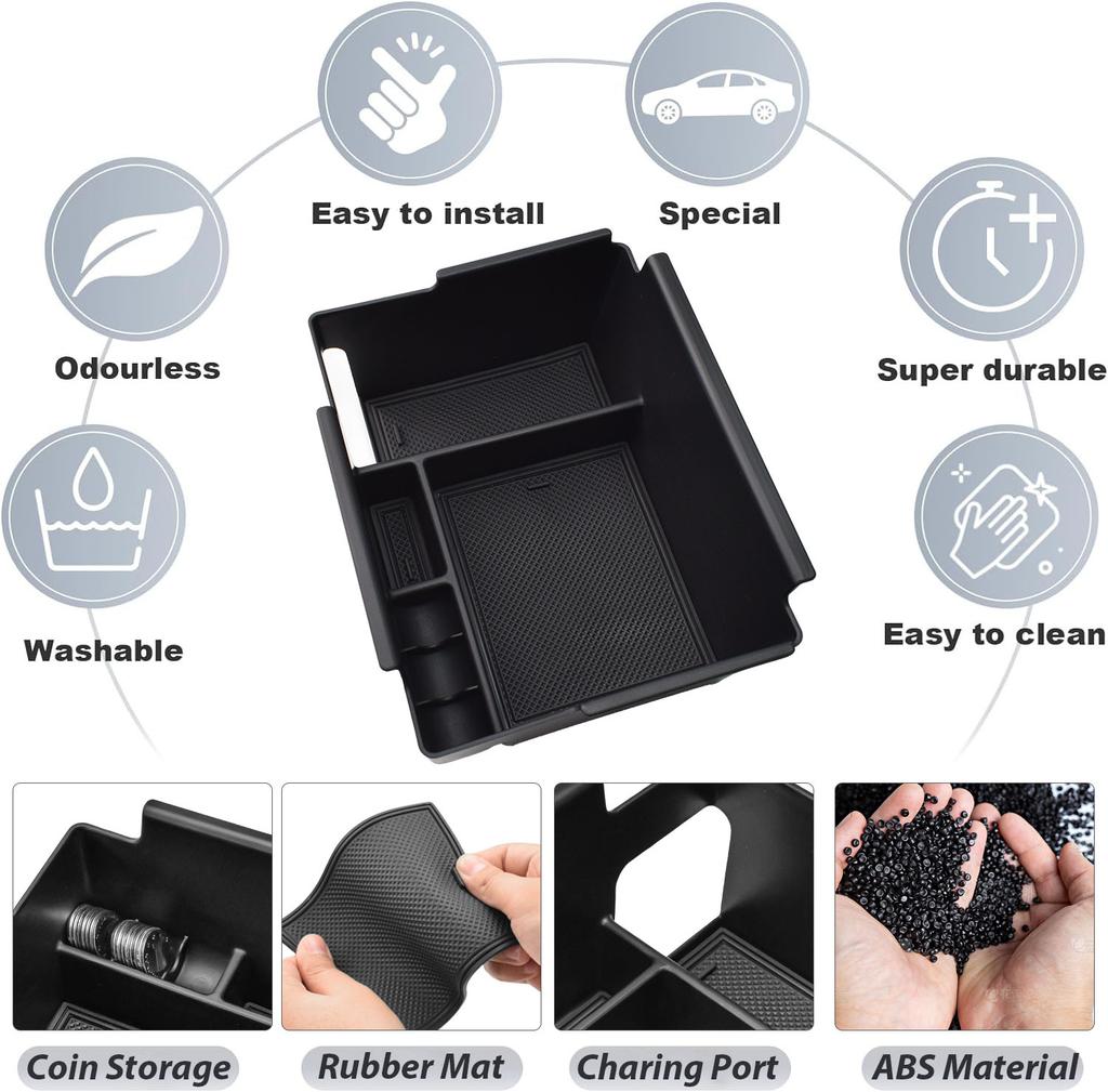 Center Console Organizer Tray for 2020-2025 Ford Explorer Armrest Storage Box with Coin Holder Interior Car Storage Accessories