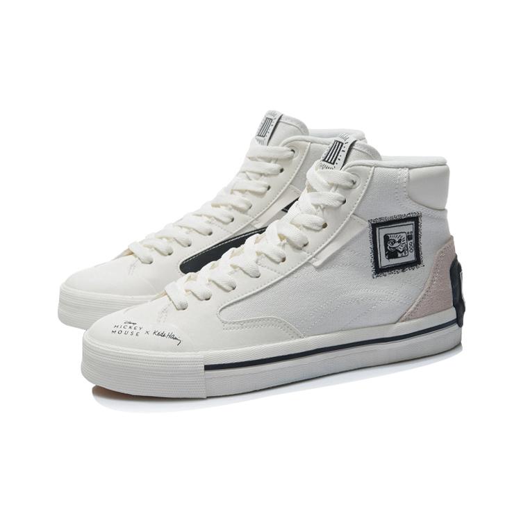 Disney x Li Ning Disney Breathable, Lightweight, Slip Resistant High top Skateboard Shoes Women's White Black AECR062-4