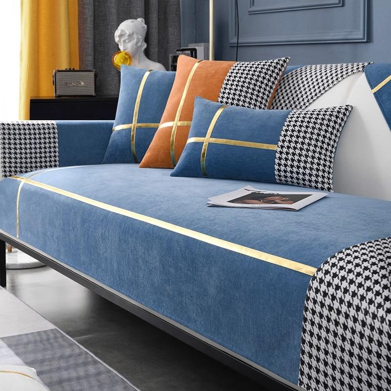 Perne de canapea din șenilă cu model modern și simplu de o mie de păsări, universale pentru patru sezoane, anti-alunecare, rezistente la praf, husă de protecție pentru canapea, pânză, prosop