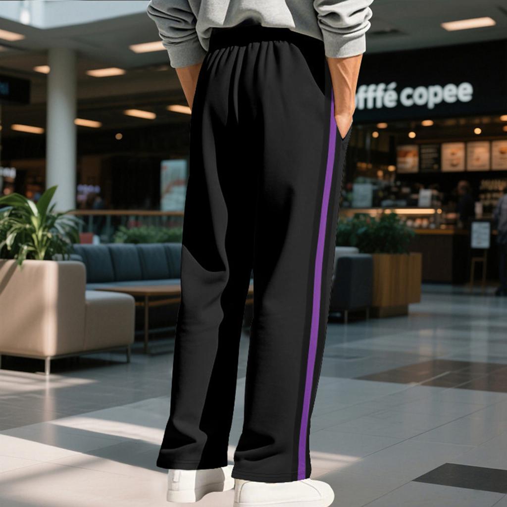 Men's Drawstring Trendy Contrast Color Striped Sports Casual Sweatpants