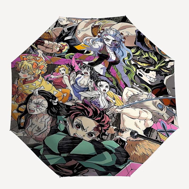 1pc Demon Slayer Tanjiro Kamado Outdoor Umbrella - Automatic Opening/Closing, Portable 3-Fold Design with 8-Rib Iron Frame - Perfect Gift for Demon Sl