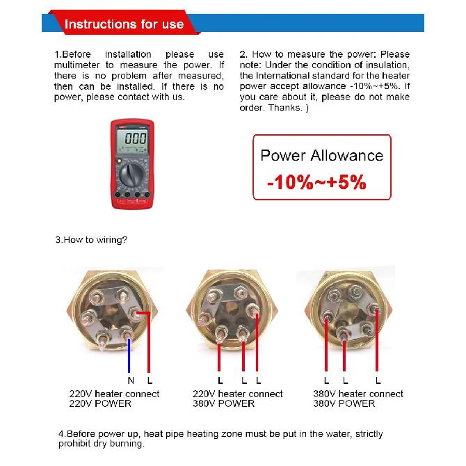 Elemento Riscaldante a Resistenza a Immersione per Scaldabagno 220V/380V 3KW/4.5KW/6KW/9KW/12KW