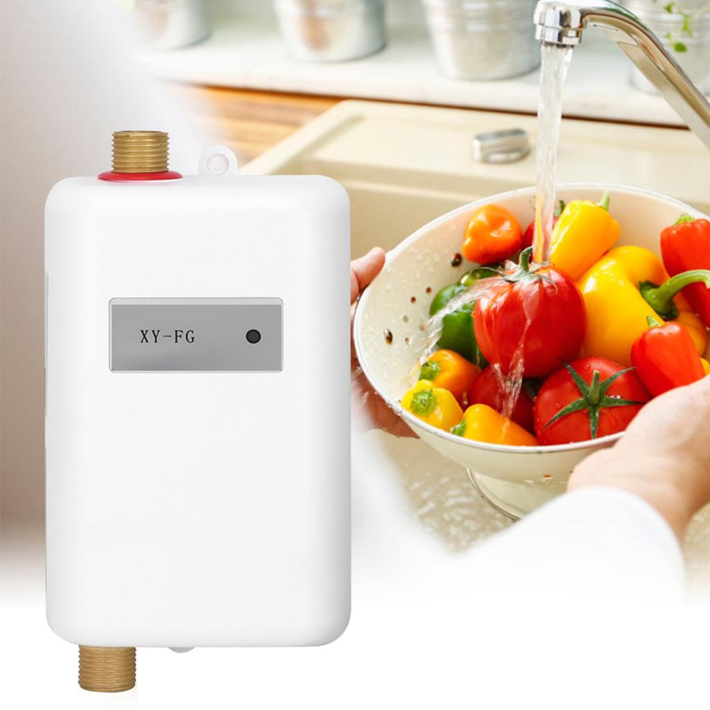 White Mini Tankless Instant Hot Water Heater Bathroom Kitchen Washing for Hot and Cold Dual Use(