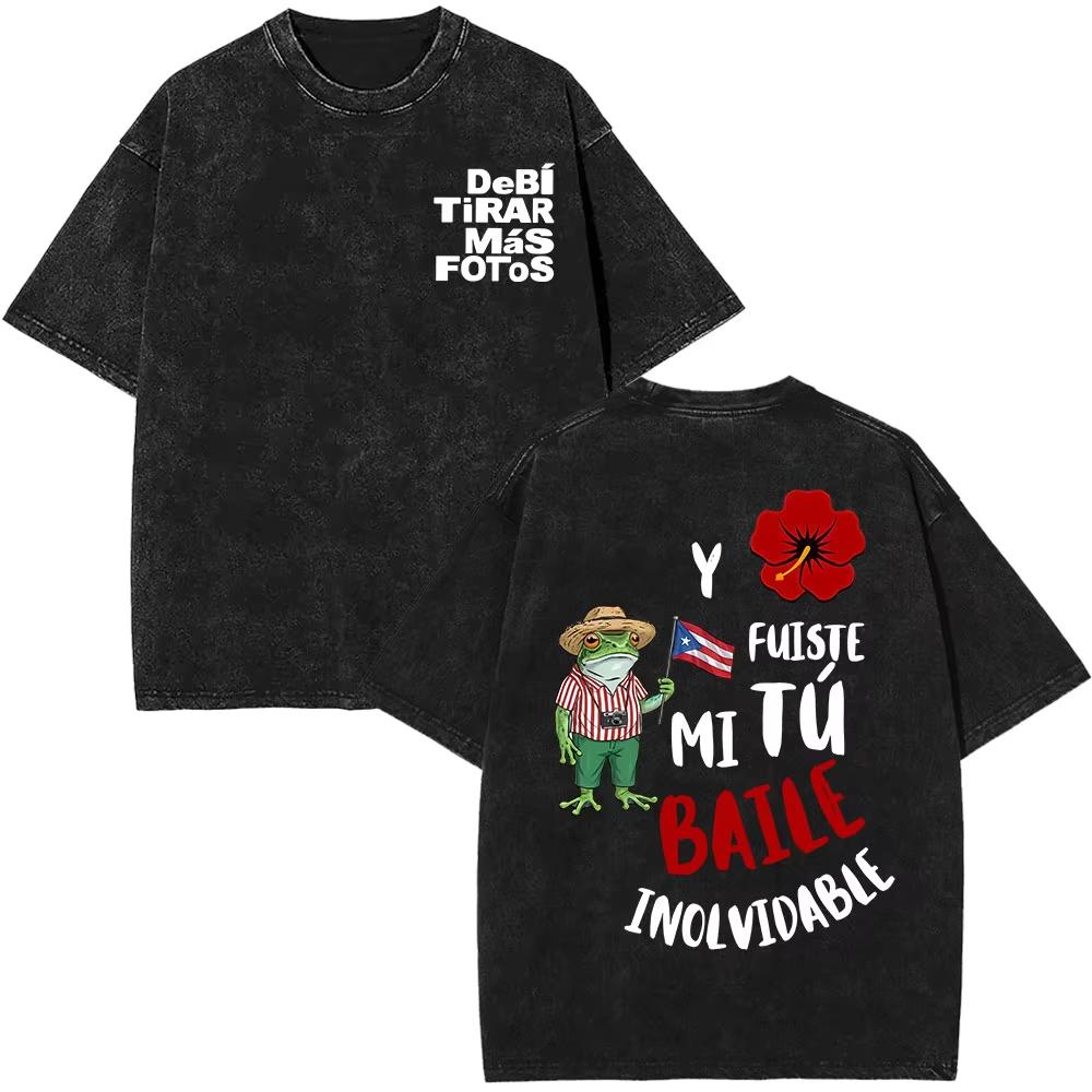 Rapper Bad Bunny Tour Debi Tirar Mas Fotos DTMF Merch Tshirts Men Fashion Summer Hip Hop Vintage Washed Tshirts Streetwear