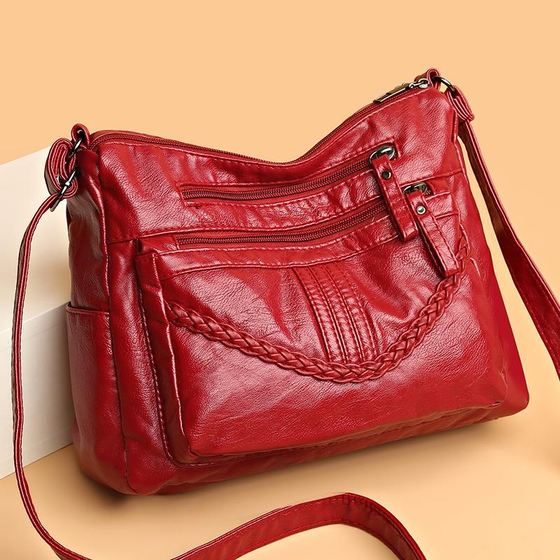 New Women's Bag Soft Leather Texture Messenger Bag Large Capacity Simple Shoulder Bag Casual Mother Bag Tote Bag