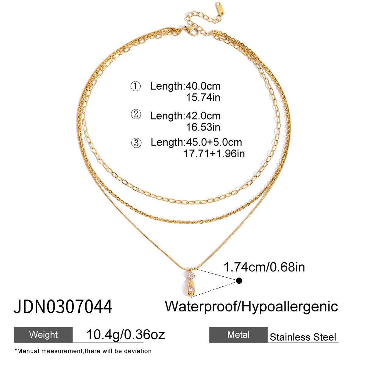 Classic style 18K zircon water drop pendant multi-layer necklace jewelry