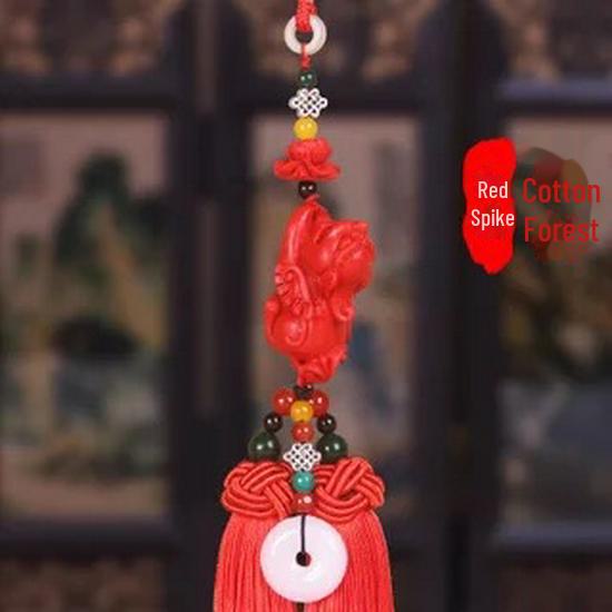 Cinnabar Rearview Mirror Pendant: Double-Sided Chinese Knot Gourd for Safe Entry and Exit.
