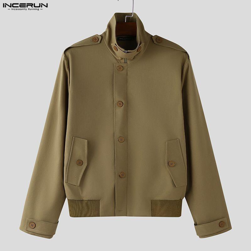 INCERUN Autumn Men Stand Neck Long Sleeve Casual Buttons Jackets Coats