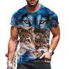 T-Shirt mit 3D-Buchstabendruck für Herren, Tier-T-Shirts, Wolf, große Größe, kurzärmelig, lässiges Oberteil für Herren