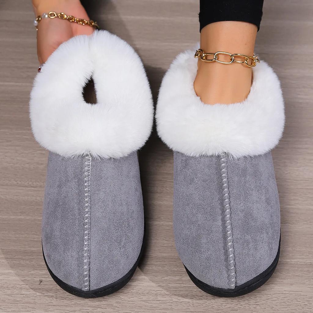 Women Winter Warm Cotton Shoes Soft Sole Indoor Home Fluffy Slippers Woman Comfortable Flat Heels Non Slip Faux Fur Slippers