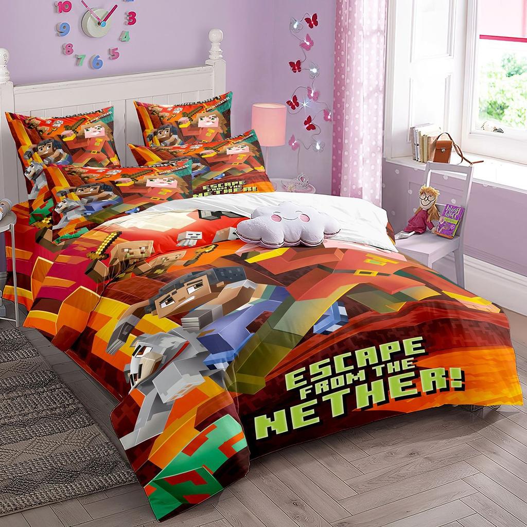 Anime Bedding Set My World Duvet Cover My World Monster Hunters Quilt cover Pillowcases Bedclothes Children's Kids Adult