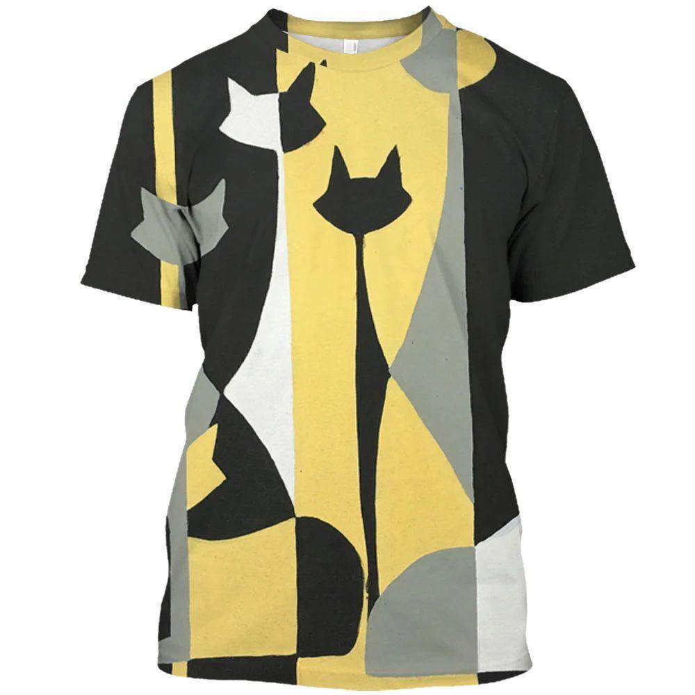 

Summer Men s Fashion Fun Cartoon Cat Print 3d Printed T-Shirt Casual Loose O Neck Short Sleeve Hip Hop Personality Top 6xl 6XL