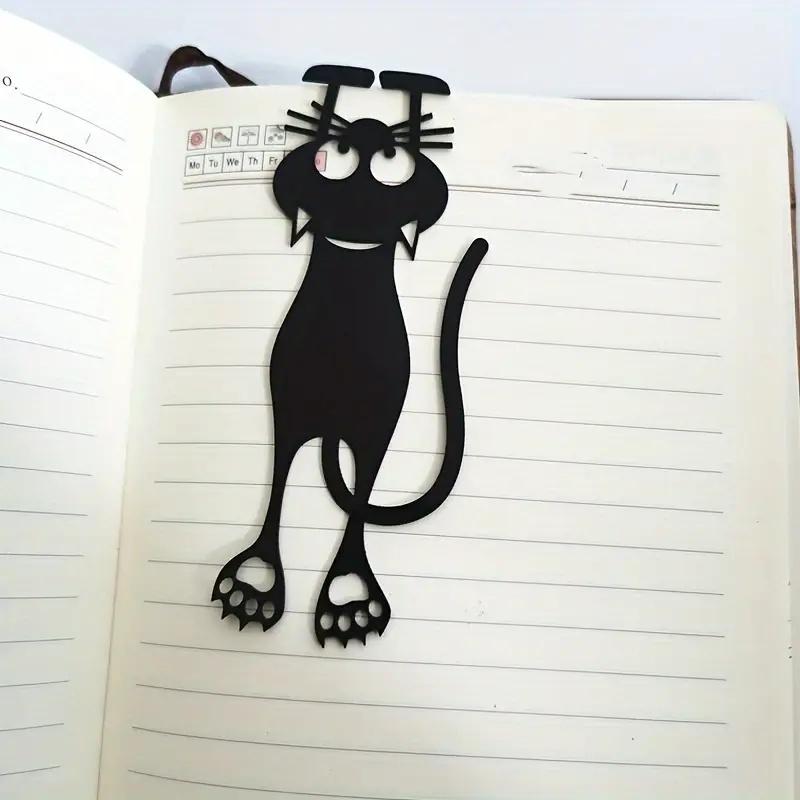 2pcs Curious Cat Bookmark Set with Paws, 3D Black Cat Paper Clips for Reading Progress, Fun Book Markers for Book Lovers.