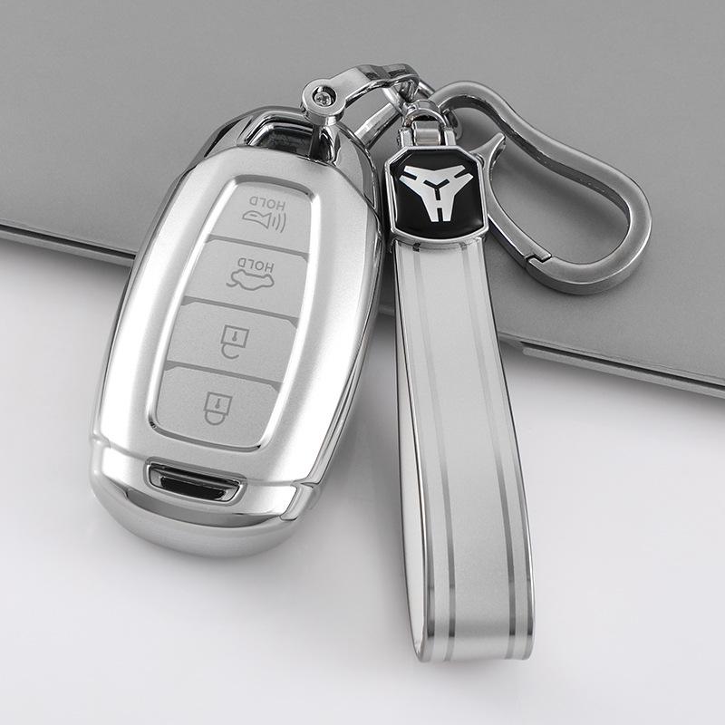 Hyundai Tucson L Quicksand Silver 4-Button Key Case - Korean Car Interior Protective Shell