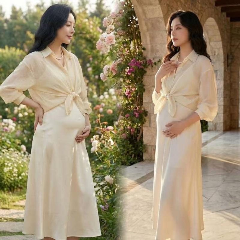 2026 Trendy French Maternity Set: Loose Shirt & Camisole Long Skirt