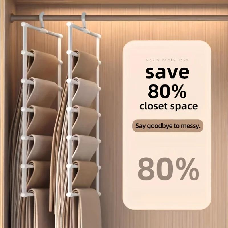 Multifunctional Folding Pants Rack - Cloud Ladder Hanging Design, Stainless Steel Pants Clips, Multi-Layer Seamless Storage
